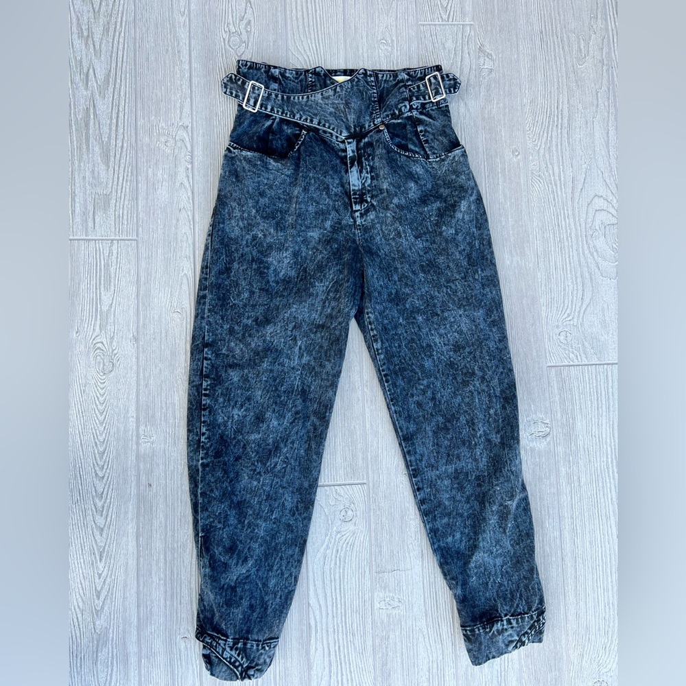 Noam Aston 80s Acid Wash Jeans High Rise Paperbag Waist Belted Denim Size 8